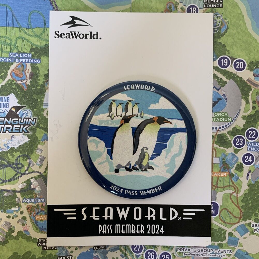 Sea World Orlando Penguins Pass Member 2024 Button Pin Souvenir Memorabilia New